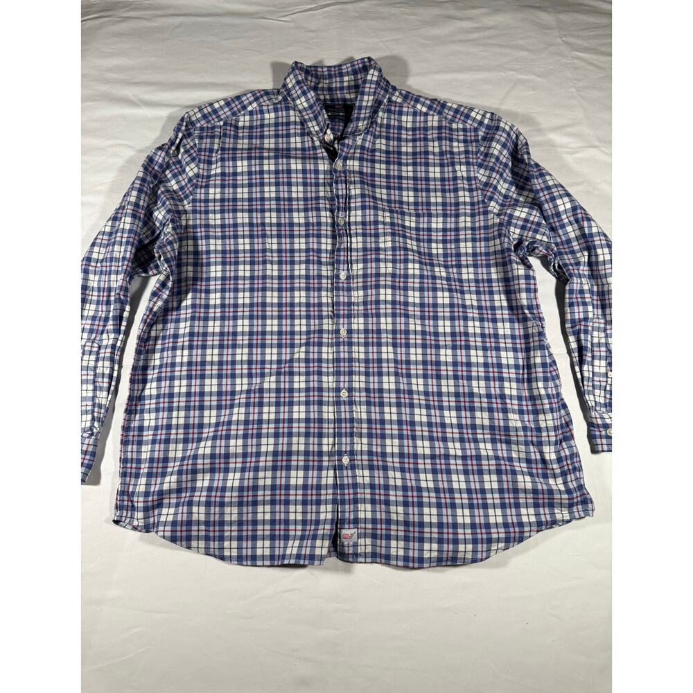 Vineyard Vines Murray Shirt 2XL Classic Fit Blue Red Plaid Button Down Whale